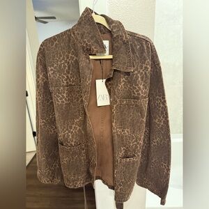ZARA Brown Leopard Print Jacket with tie